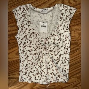 Cotton On Cream and Brown Floral Crop Top